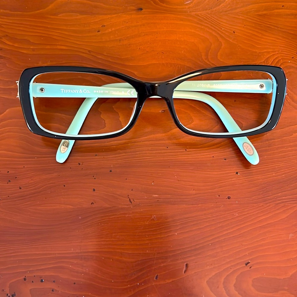 Tiffany Rectangle Eyeglasses Tiffany Blue on black 8055 140 Butterfly crystal